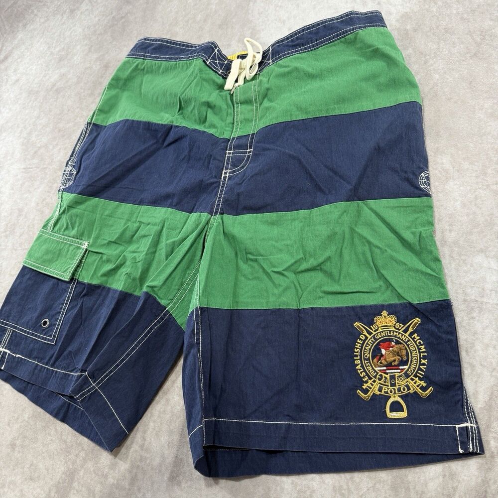 Polo Ralph Lauren Green Purple 1967 Horse Men’s Board Shorts Swim Trunks Medium
